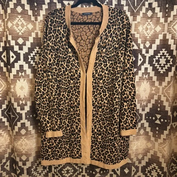 Women’s Cheetah / Leopard Print Lands End Cardigan, Size 1XL, Animal Print - Picture 2 of 7